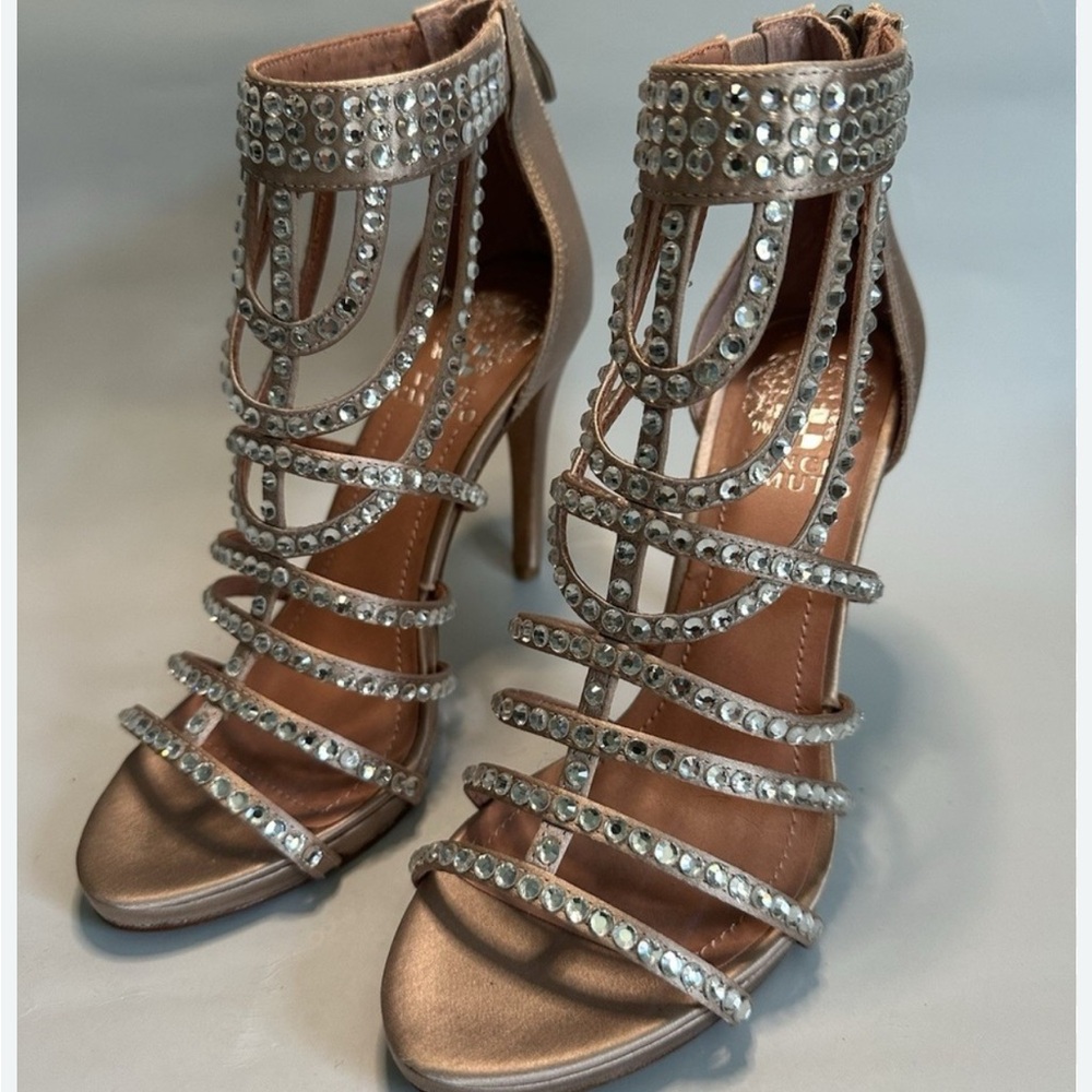 Vince Camuto Silver Stiletto Heels with Rhinestone Straps